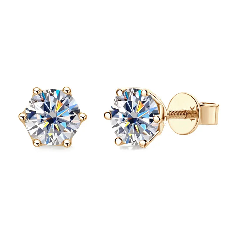10K Gold Six-Prong Lace Threaded Moissanite Earrings