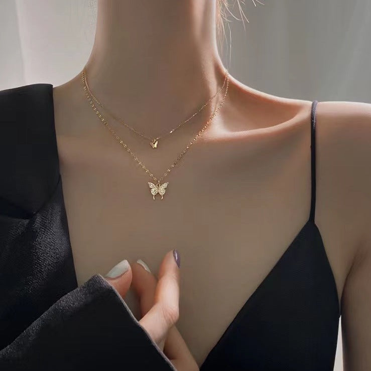 Sterling silver Double layer butterfly necklace