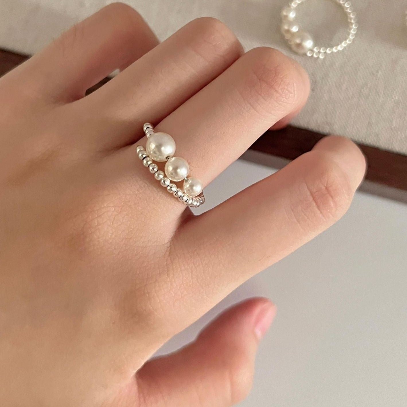 Sterling Silver Three pearl ring