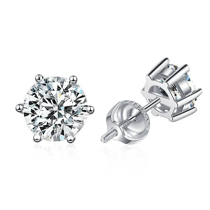Basket Setting Six-Prong Moissanite Screw Back Earrings