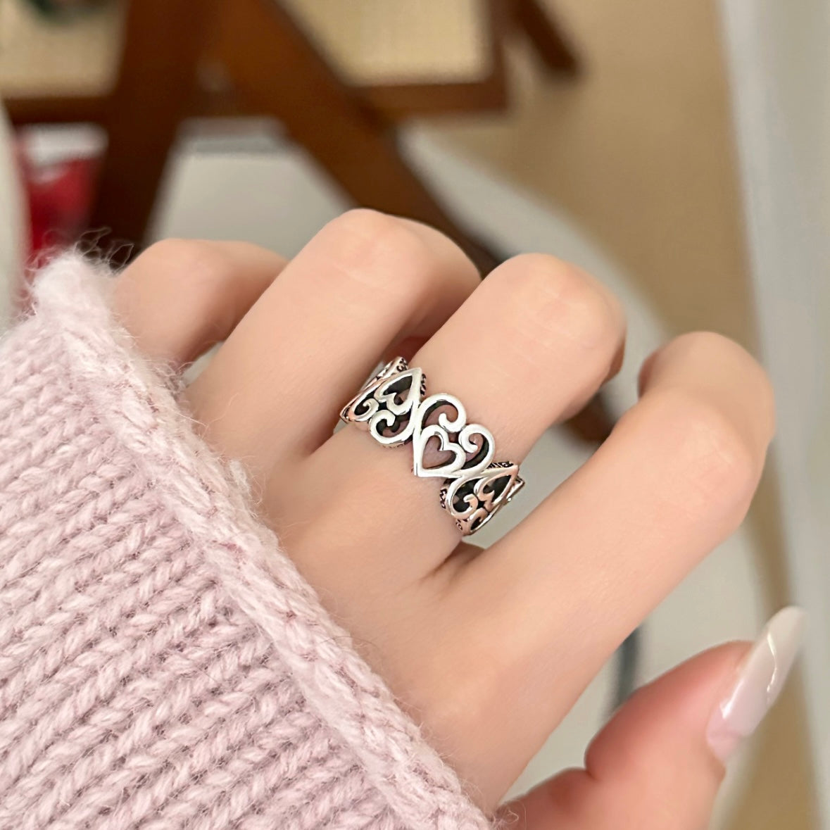 Sterling Silver Vintage Heart Adjustable Ring