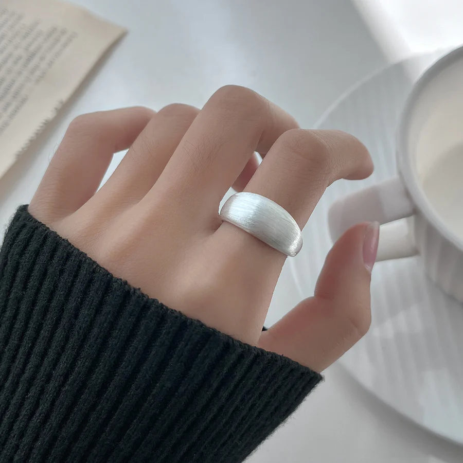 Sterling Silver Brushed And Frosted Adjustable Ring